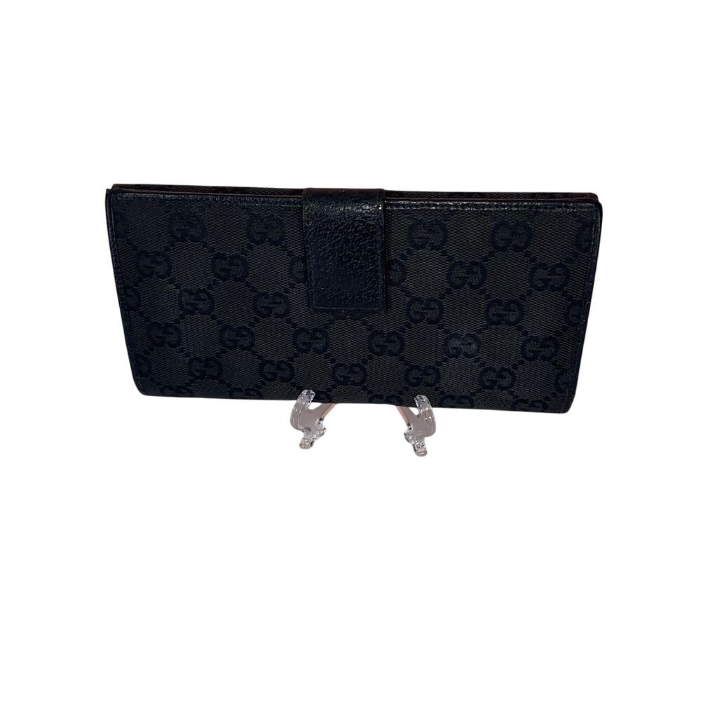 GUCCI GG Logo Black Canvas Leather Credit Cards Bifold Long Wallet Authentic - Picture 2 of 12